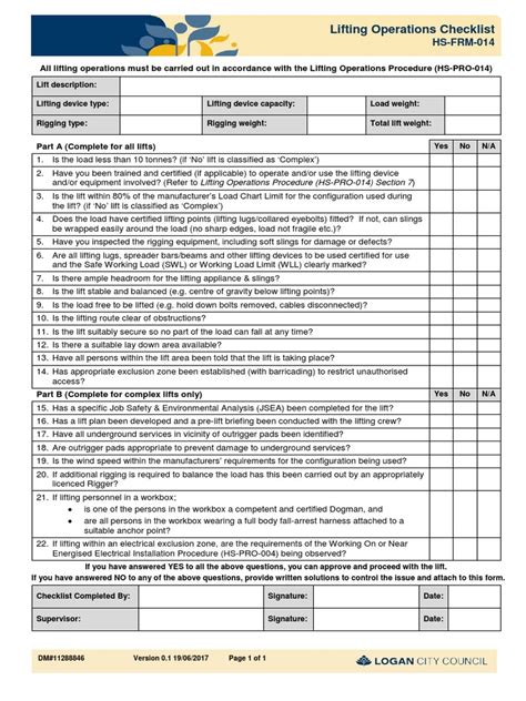 Lifting Operations Checklist | PDF | Equipment | Manufactured Goods