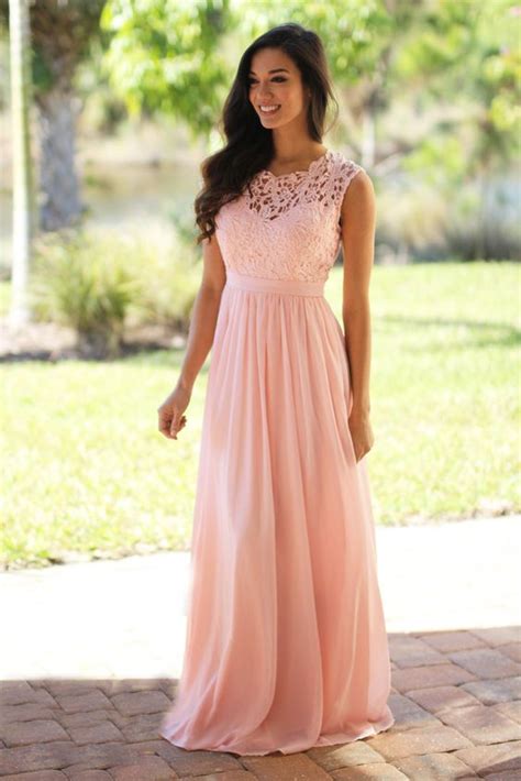 Blush Pink lace bridesmaid dresses, long bridesmaid dresses, chiffon ...