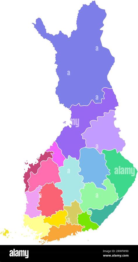 Colorful vector isolated simplified map of Finland regions. Borders of ...