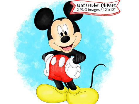 Mickey Mouse, Hand Drawn Watercolor Clipart, Cute Cartoon Illustration ...