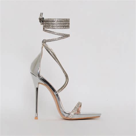 Ivory Silver Lace Up Diamante Heels