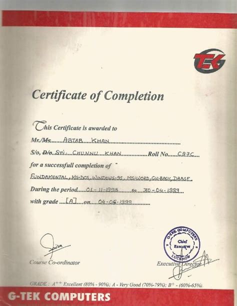 Certificate Of Completion Computer Course : Download Hd Best Photos Of ...