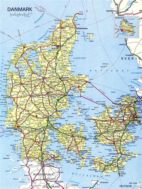 Detailed road map of Denmark with cities and airports | Denmark | Europe | Mapsland | Maps of ...