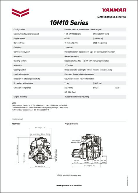 Yanmar 1GM10 diesel engine Datasheet - MARINE DIESEL BASICS