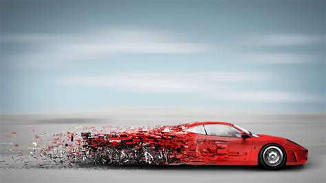 Red car, digital art, sports car, red cars, clouds HD wallpaper | Wallpaper Flare