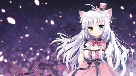 Hình nền : hình minh họa, Nekomimi, tóc trắng, Anime cô gái, miêu nữ, găng tay, Heterochromia ...