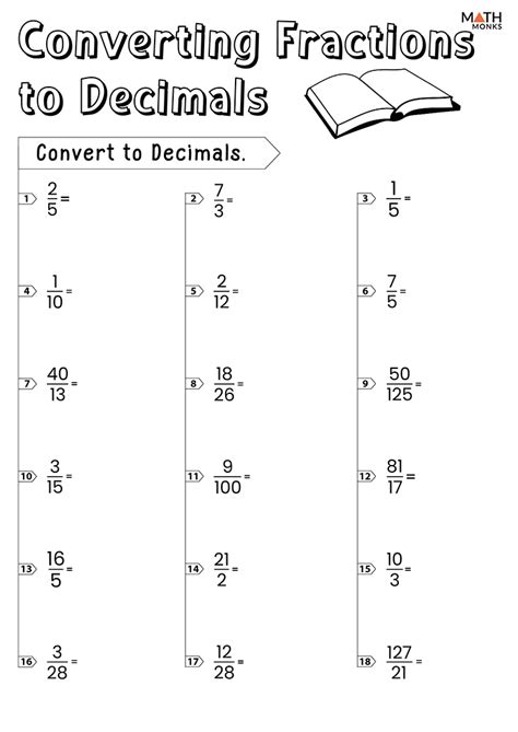 Converting Fractions To Decimals Worksheets