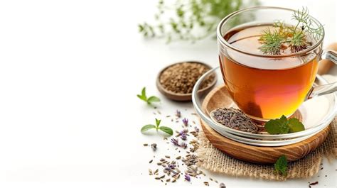 Premium AI Image | Fennel tea in a glass cup and a glass teapot with a ...