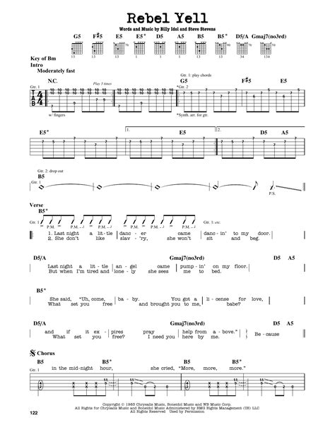 Rebel Yell by Billy Idol - Guitar Lead Sheet - Guitar Instructor