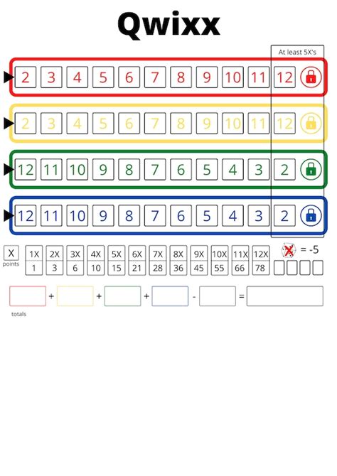 Qwixx Score Sheets Printable