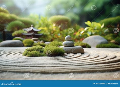 Japanese Zen Garden. Stones in Row Pattern in Sand and Rocks for ...