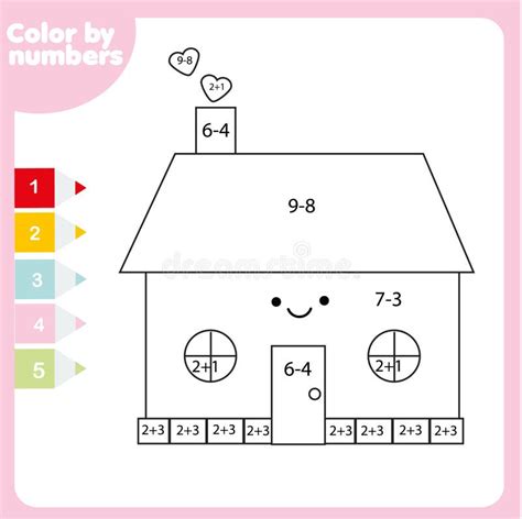 Coloring Page with Cute House. Color by Numbers Picture for Toddlers ...