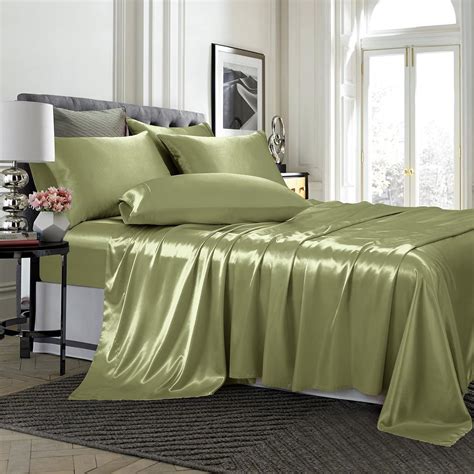 Amazon.com: TREELY Satin King Bed Sheets 6 Piece,Hotel Luxury Silky King Sheet Set with Deep ...