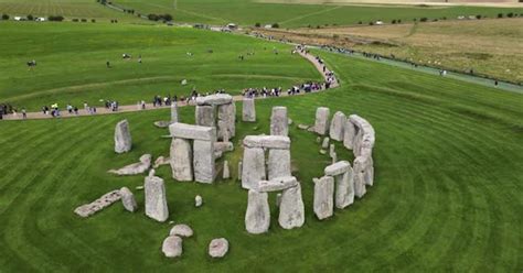 Drone shot of Stonehenge, ancient monument on Salisbury Plain in ...