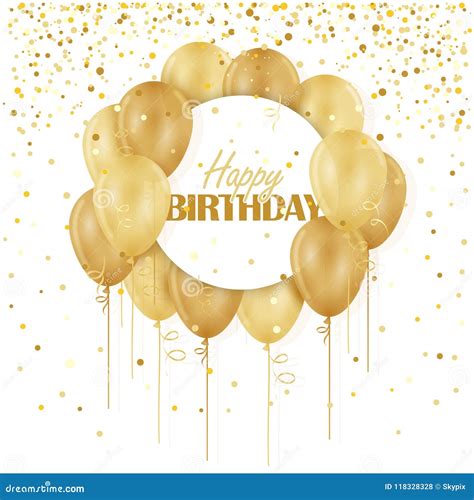 HAPPY BIRTHDAY Card with Gold Balloons and Confetti Stock Illustration ...