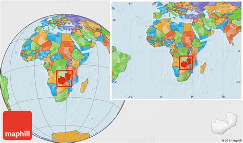 Political Location Map of Zambia, within the entire continent