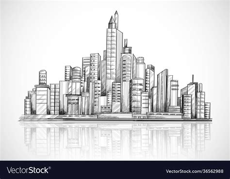 Hand draw city skyline sketch background Vector Image