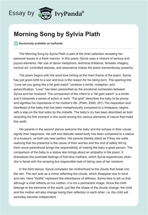 "Morning Song" by Sylvia Plath - 1209 Words | Essay Example