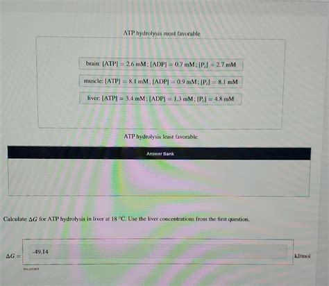 Solved The equation for ATP hydrolysis is HO ATP ADP + P | Chegg.com