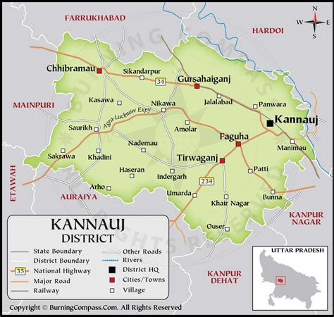 Kannauj District Map HD, District Map of Kannauj HD