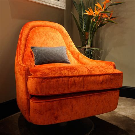 Contemporary Orange Velvet Swivel Armchair (With images) | Swivel armchair