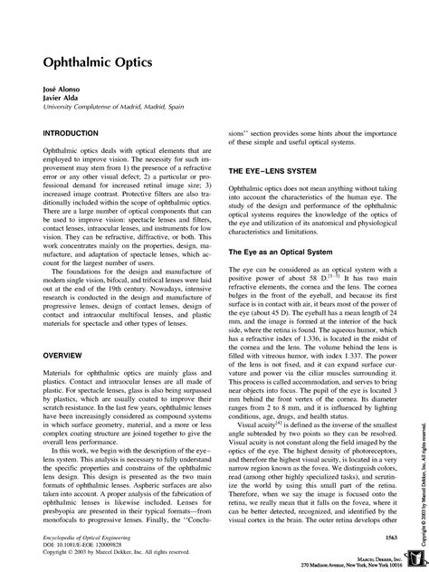 Ophthalmic Optics - Good summary - Ophthalmic Optics O Alonso Javier ...