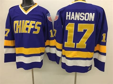 Men's The Movie Mad Hanson Brothers Charlestown Chiefs #17 Steve Hanson stitched away slap shot ...