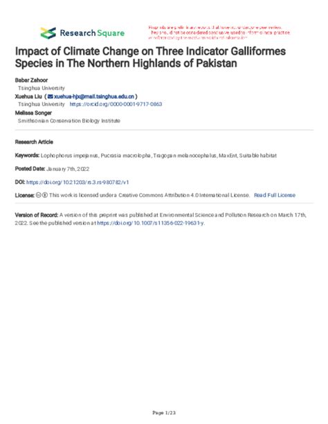 (PDF) Impact of Climate Change on Three Indicator Galliformes Species in The Northern Highlands ...