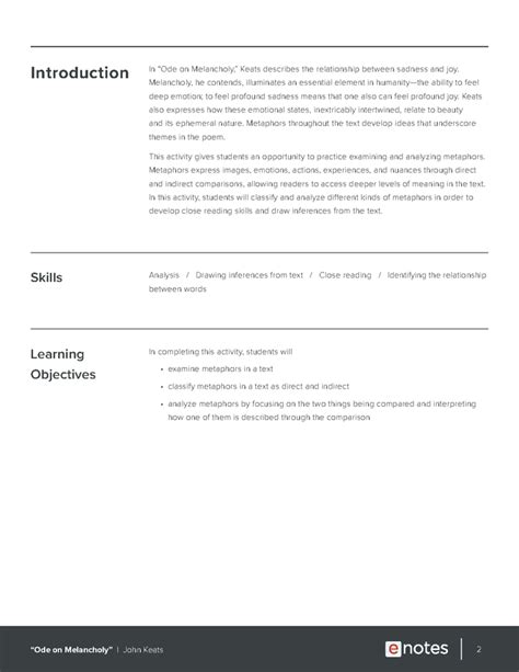 Ode on Melancholy Metaphor Activity - eNotes.com