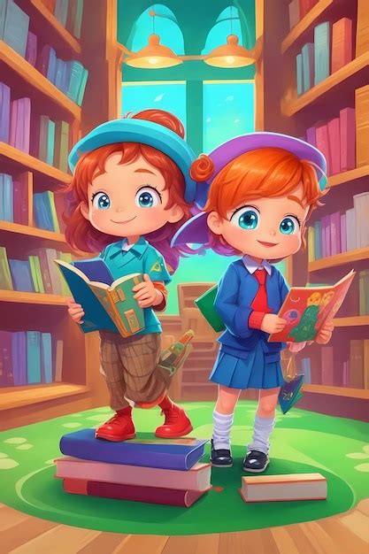 Premium AI Image | a cartoon illustration of a couple of kids reading ...