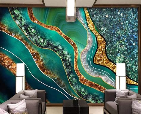 Wall Murales 3D Abstract Marbled Green Agate Stone for Walls Living Room Bedroom Tv Background ...