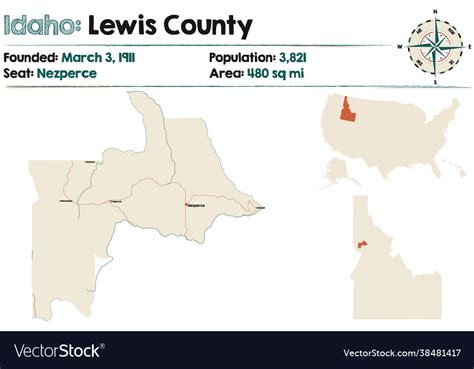 Map lewis county in idaho Royalty Free Vector Image