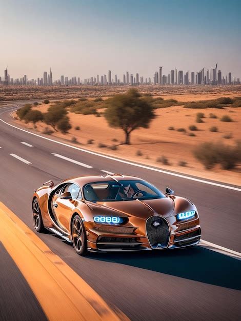 Premium AI Image | Bugatti Chiron in a copper metallic color drivie