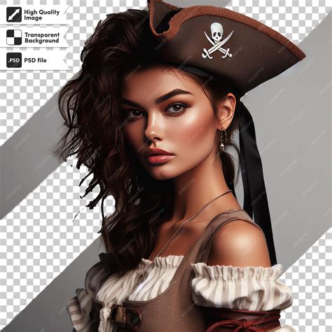 Premium PSD | Psd portrait of a woman pirate on transparent background