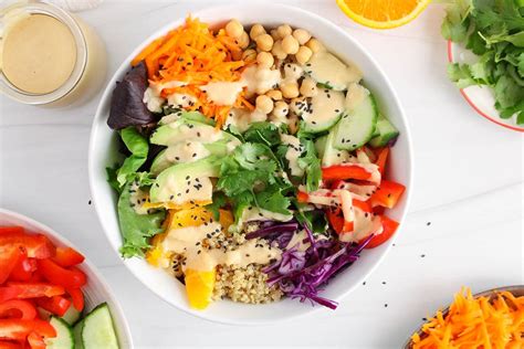 Rainbow Salad Bowl with Orange Tahini Dressing - Plant Based Jess