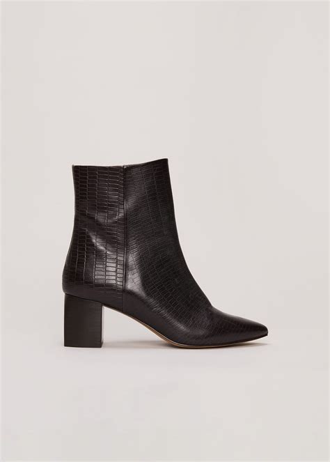 Black Leather Croc Print Ankle Boots | Phase Eight UK