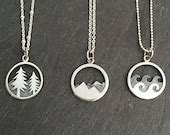 Sterling Silver Mountain Forest Ocean Necklace - Etsy