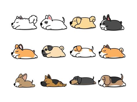 Lazy dog sleeping cartoon icon set 668727 Vector Art at Vecteezy