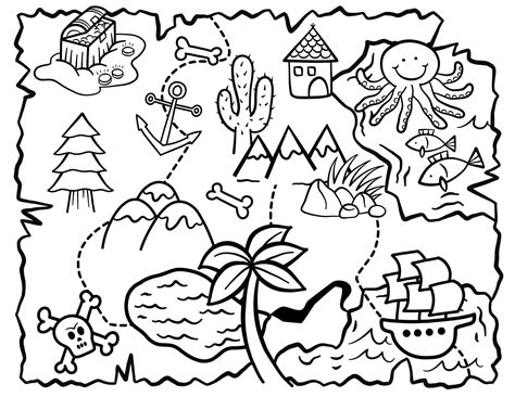 Cute Kids Doodle Treasure Map Coloring Page 6012763 Vector Art at Vecteezy