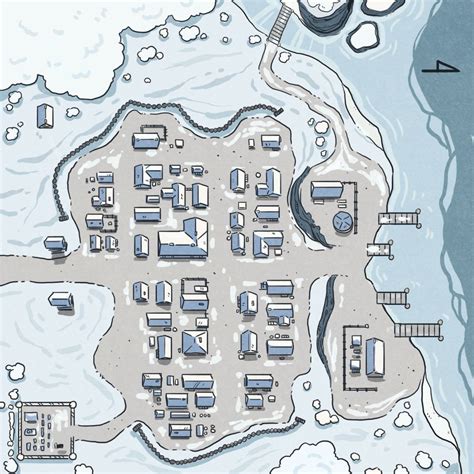 Fantasy City Map with Snow and Water