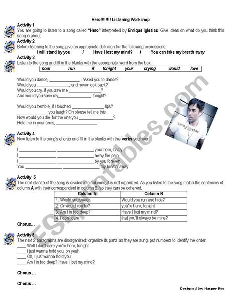 Hero - Enrique Iglesias (song) - ESL worksheet by hasperj