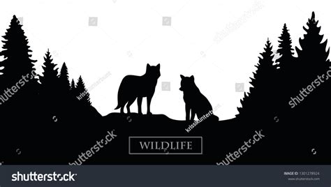 Wildlife Wolf Silhouette Forest Landscape Black Stock Vector (Royalty ...