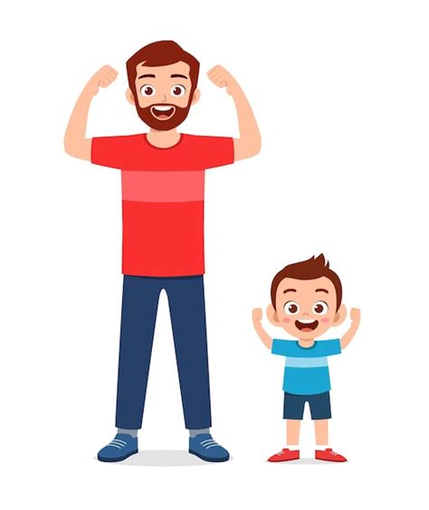 Premium Vector | Cute little kid copy dad strong pose