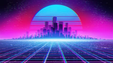 Colorful Synthwave Cityscape Moon Sky Vaporwave HD Vaporwave Wallpapers | HD Wallpapers | ID #79723