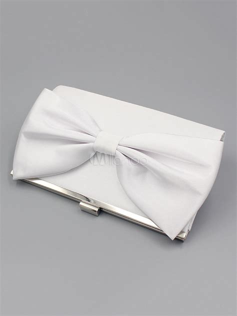 White Wedding Clutch Bags Bows Silk Evening Purse Bridal Party Handbags ...