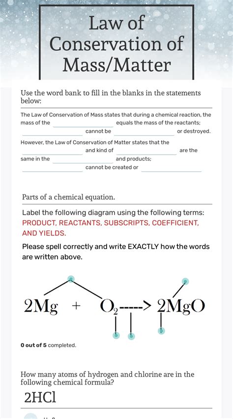 Law of Conservation of Mass/Matter | Interactive Worksheet by Stefanie Miller | Wizer.me