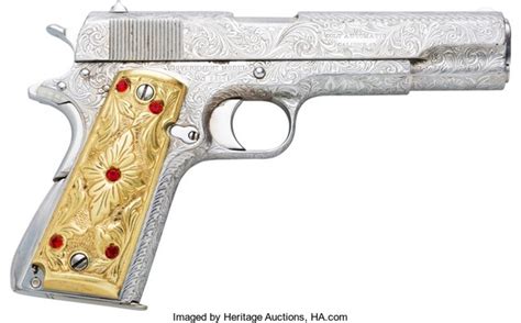 Lock, Stock, and History — Engraved, nickel and gold plated Colt M1911 ...