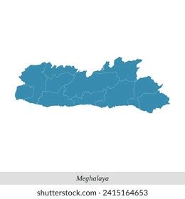 Map Meghalaya State India Borders Districts Stock Vector (Royalty Free ...