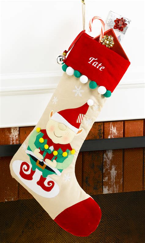 Elf Personalized Christmas Stocking - Red Velvet - Corduroy