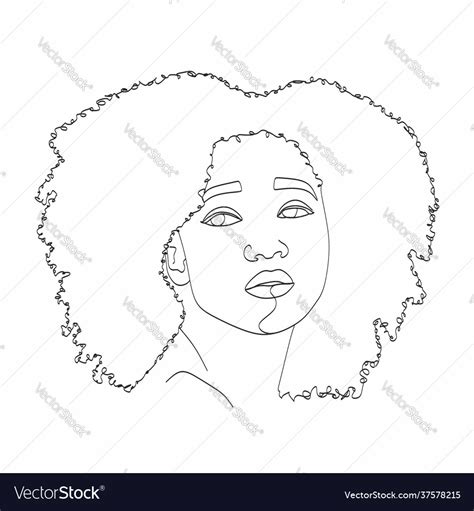 Line art woman face drawing black woman afro Vector Image